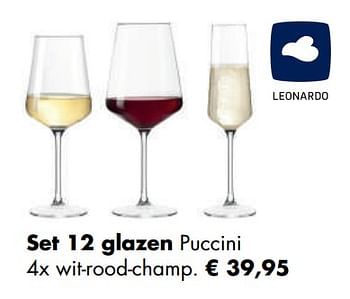 Aanbiedingen Set 12 glazen puccini - Leonardo - Geldig van 04/05/2020 tot 24/05/2020 bij Multi Bazar