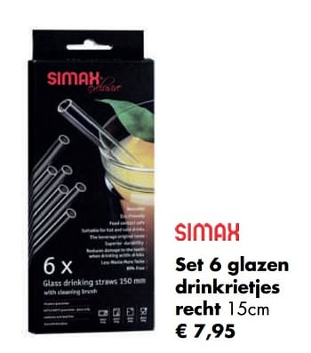Aanbiedingen Set 6 glazen drinkrietjes recht - Simax - Geldig van 04/05/2020 tot 24/05/2020 bij Multi Bazar