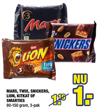 Aanbiedingen Mars, twix, snickers, lion, kitkat of smarties - Huismerk - Big Bazar - Geldig van 18/05/2020 tot 31/05/2020 bij Big Bazar