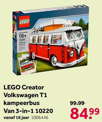 Aanbiedingen Lego creator volkswagen t1 kampeerbus van 3-in-1 10220 - Lego - Geldig van 16/05/2020 tot 31/05/2020 bij Intertoys