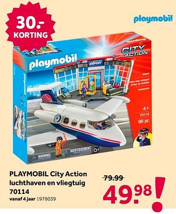 Aanbiedingen Playmobil city action luchthaven en vliegtuig 70114 - Playmobil - Geldig van 16/05/2020 tot 31/05/2020 bij Intertoys