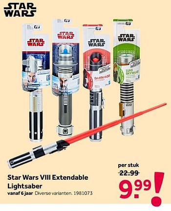 Aanbiedingen Star wars viii extendable lightsaber - Star Wars - Geldig van 16/05/2020 tot 31/05/2020 bij Intertoys