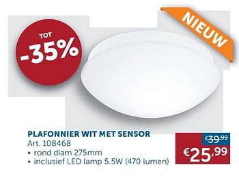 Aanbiedingen Plafonnier wit met sensor - Geldig van 26/05/2020 tot 22/06/2020 bij Zelfbouwmarkt