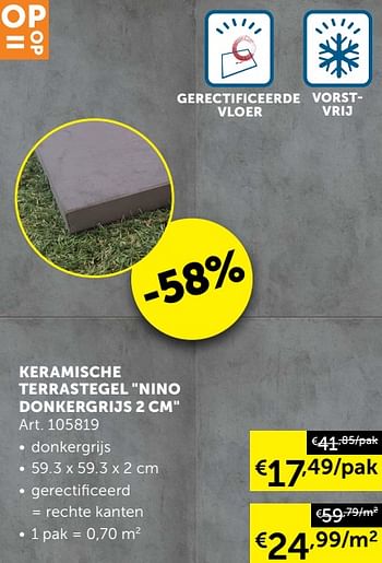 Aanbiedingen Keramische terrastegel nino donkergrijs - Geldig van 23/06/2020 tot 20/07/2020 bij Zelfbouwmarkt
