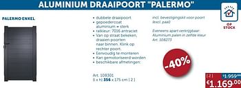 Aanbiedingen Poort dubbel palermo - Geldig van 23/06/2020 tot 20/07/2020 bij Zelfbouwmarkt