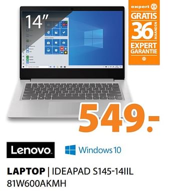 Aanbiedingen Lenovo laptop ideapad s145-14iil 81w600akmh - Lenovo - Geldig van 22/06/2020 tot 28/06/2020 bij Expert