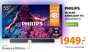 Aanbiedingen Philips 4k oled ambilight tv 55oled934-12 - Philips - Geldig van 22/06/2020 tot 28/06/2020 bij Expert