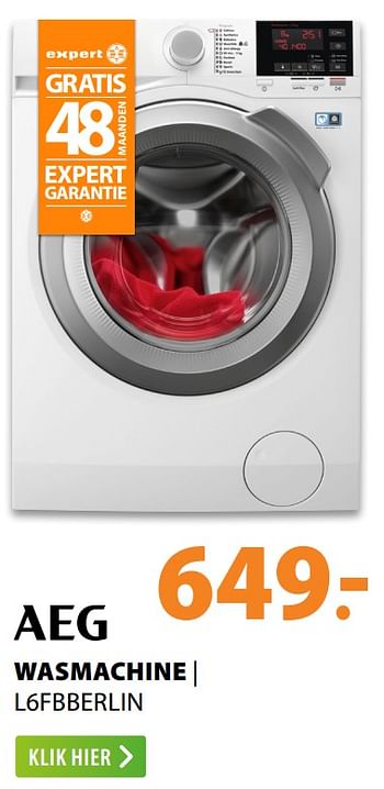 Aanbiedingen Aeg wasmachine l6fbberlin - AEG - Geldig van 22/06/2020 tot 28/06/2020 bij Expert