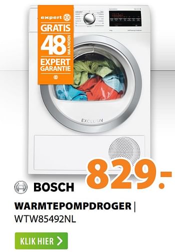 Aanbiedingen Bosch warmtepompdroger wtw85492nl - Bosch - Geldig van 22/06/2020 tot 28/06/2020 bij Expert