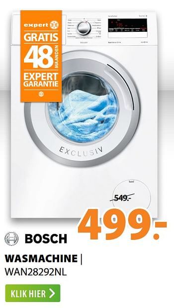 Aanbiedingen Bosch wasmachine wan28292nl - Bosch - Geldig van 22/06/2020 tot 28/06/2020 bij Expert