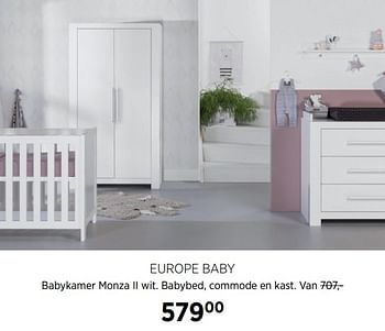Aanbiedingen Europe baby babykamer monza ii wit. babybed, commode en kast - Europe baby - Geldig van 17/06/2020 tot 20/07/2020 bij Babypark