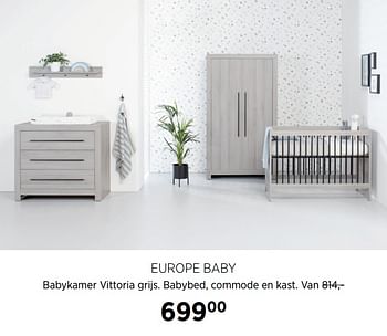 Aanbiedingen Europe baby babykamer vittoria grijs. babybed, commode en kast - Europe baby - Geldig van 17/06/2020 tot 20/07/2020 bij Babypark