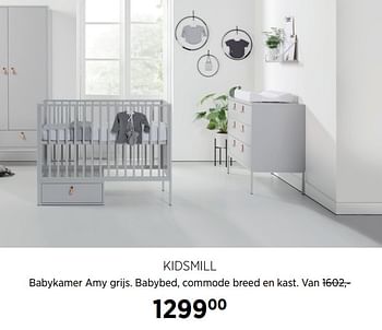 Aanbiedingen Kidsmill babykamer amy grijs. babybed, commode breed en kast - Kidsmill - Geldig van 17/06/2020 tot 20/07/2020 bij Babypark