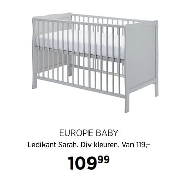 Aanbiedingen Europe baby ledikant sarah - Europe baby - Geldig van 17/06/2020 tot 20/07/2020 bij Babypark