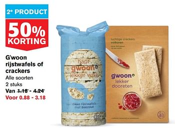 Aanbiedingen G`woon rijstwafels of crackers - Gâ€™woon - Geldig van 24/06/2020 tot 30/06/2020 bij Hoogvliet