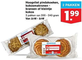 Aanbiedingen Hoogvliet pindakoeken kokosmakronen - kransen of kleintje kokos - Huismerk - Hoogvliet - Geldig van 24/06/2020 tot 30/06/2020 bij Hoogvliet