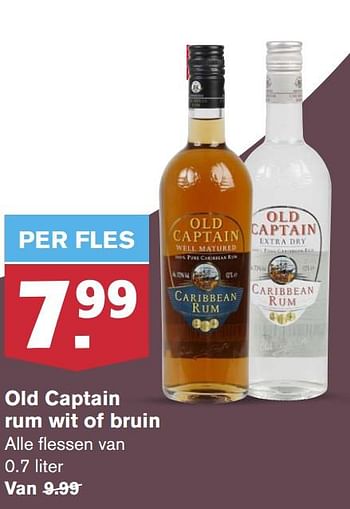 Aanbiedingen Old captain rum wit of bruin - Old Captain - Geldig van 24/06/2020 tot 30/06/2020 bij Hoogvliet