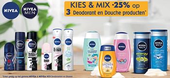 Aanbiedingen Kies + mix -25% op 3 deodorant en douche producten - Nivea - Geldig van 26/06/2020 tot 28/07/2020 bij Supra Bazar