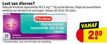 Aanbiedingen Kruidvat diarreeremmer loperamide hcl 2 mg - Huismerk - Kruidvat - Geldig van 23/06/2020 tot 05/07/2020 bij Kruidvat