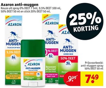 Aanbiedingen Anti-muggen spray 50% deet - Azaron - Geldig van 23/06/2020 tot 05/07/2020 bij Kruidvat