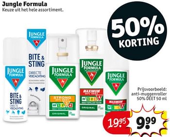 Aanbiedingen Anti-muggenroller 50% deet - Jungle Formula - Geldig van 23/06/2020 tot 05/07/2020 bij Kruidvat