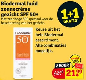 Aanbiedingen Biodermal huid zonnecrème gezicht spf 50+ - Biodermal - Geldig van 23/06/2020 tot 05/07/2020 bij Kruidvat