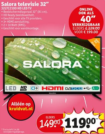 Aanbiedingen Salora televisie 32`` 32ltc2100 hd led tv - Salora - Geldig van 23/06/2020 tot 05/07/2020 bij Kruidvat