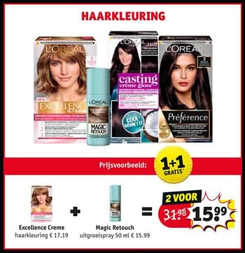 Aanbiedingen Excellence creme + magic retouch - L'Oreal Paris - Geldig van 23/06/2020 tot 05/07/2020 bij Kruidvat