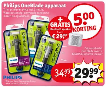 Aanbiedingen One blade zwart + gratis bluetooth speaker - Philips - Geldig van 23/06/2020 tot 05/07/2020 bij Kruidvat
