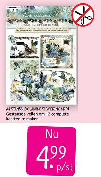 Aanbiedingen A4 stansblok janine siemerink nr.91 - Studio Light - Geldig van 26/06/2020 tot 03/07/2020 bij Boekenvoordeel