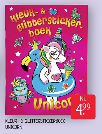 Aanbiedingen Kleur- + glitterstickerboek unicorn - Huismerk - Boekenvoordeel - Geldig van 26/06/2020 tot 03/07/2020 bij Boekenvoordeel