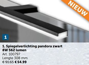 Aanbiedingen Spiegelverlichting pandora zwart 8w 562 lumen - Geldig van 21/07/2020 tot 17/08/2020 bij Zelfbouwmarkt