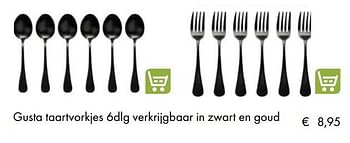 Aanbiedingen Gusta taartvorkjes 6dlg verkrijgbaar in zwart en goud - Huismerk - Multi Bazar - Geldig van 30/06/2020 tot 31/08/2020 bij Multi Bazar