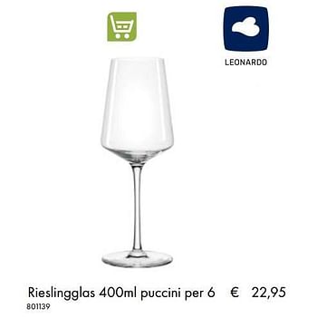 Aanbiedingen Rieslingglas 400ml puccini per 6 - Leonardo - Geldig van 30/06/2020 tot 31/08/2020 bij Multi Bazar