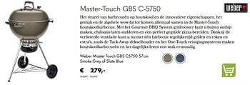 Aanbiedingen Weber master touch gbs c5750 smoke grey of slate blue - Weber - Geldig van 30/06/2020 tot 31/08/2020 bij Multi Bazar