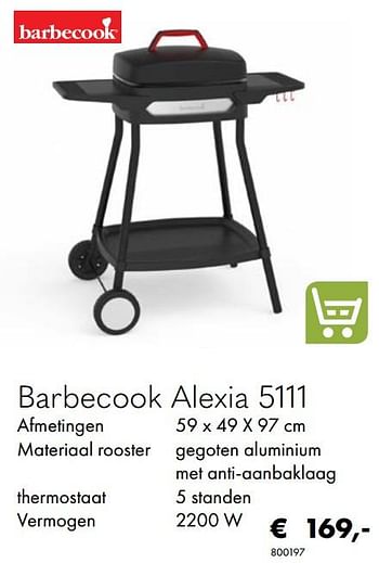Aanbiedingen Barbecook alexia 5111 - Barbecook - Geldig van 30/06/2020 tot 31/08/2020 bij Multi Bazar