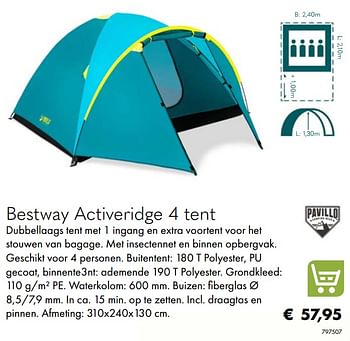 Aanbiedingen Bestway activeridge 4 tent - BestWay - Geldig van 30/06/2020 tot 31/08/2020 bij Multi Bazar