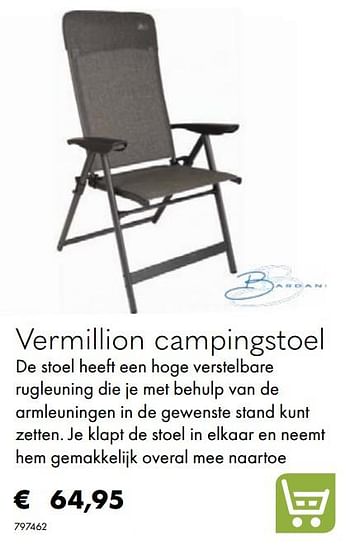 Aanbiedingen Vermillion campingstoel - Bardani - Geldig van 30/06/2020 tot 31/08/2020 bij Multi Bazar