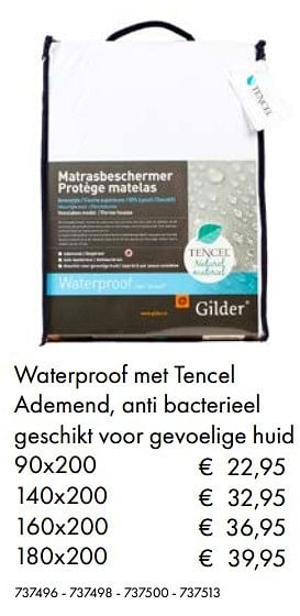 Aanbiedingen Waterproof met tencel ademend, anti bacterieel geschikt voor gevoelige huid - Gilder - Geldig van 30/06/2020 tot 31/08/2020 bij Multi Bazar