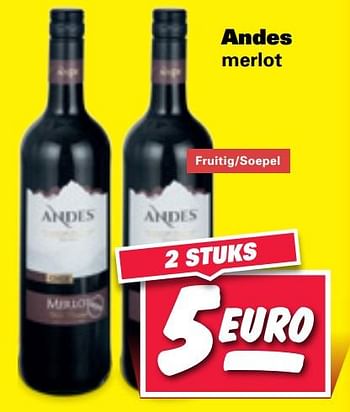 Aanbiedingen Andes merlot - Rode wijnen - Geldig van 20/07/2020 tot 26/07/2020 bij Nettorama