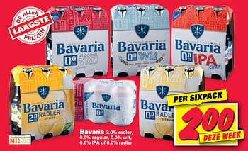 Aanbiedingen Bavaria 2.0% radler, 0.0% regular, 0.0% wit, 0.0% ipa of 0.0% radler - Bavaria - Geldig van 20/07/2020 tot 26/07/2020 bij Nettorama