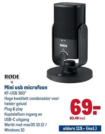 Aanbiedingen Mini usb microfoon nt-usb 360° - Huismerk - Makro - Geldig van 15/07/2020 tot 28/07/2020 bij Makro