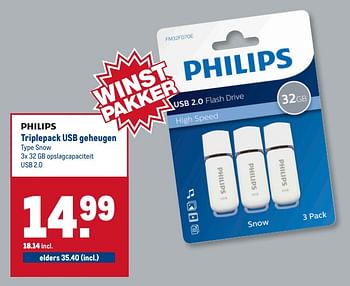 Aanbiedingen Philips triplepack usb geheugen snow - Philips - Geldig van 15/07/2020 tot 28/07/2020 bij Makro