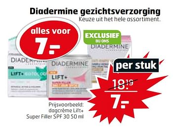 Aanbiedingen Dagcrème lift+ super filler spf 30 - Diadermine - Geldig van 21/07/2020 tot 26/07/2020 bij Trekpleister