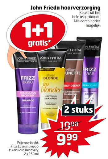 Aanbiedingen Frizz ease shampoo miraculous recovery - John Frieda - Geldig van 21/07/2020 tot 26/07/2020 bij Trekpleister