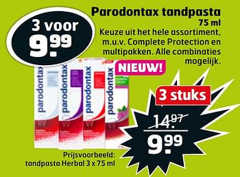 Aanbiedingen Tandpasta herbal - Parodontax - Geldig van 21/07/2020 tot 26/07/2020 bij Trekpleister