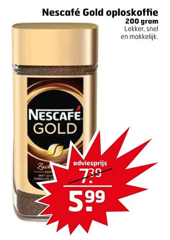 Aanbiedingen Nescafé gold oploskoffie - Nescafe - Geldig van 21/07/2020 tot 26/07/2020 bij Trekpleister
