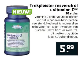 Aanbiedingen Trekpleister resveratrol + vitamine c - Huismerk - Trekpleister - Geldig van 21/07/2020 tot 26/07/2020 bij Trekpleister