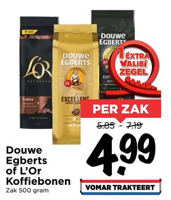 Aanbiedingen Douwe egberts of l`or koffiebonen - Douwe Egberts - Geldig van 19/07/2020 tot 25/07/2020 bij Vomar