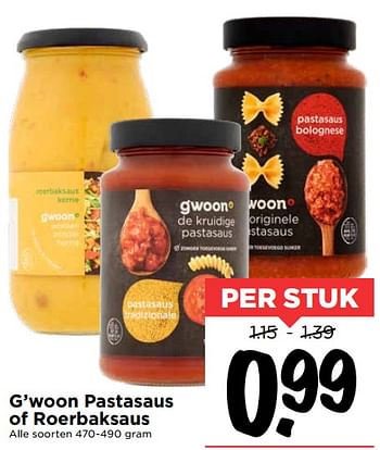 Aanbiedingen G`woon pastasaus of roerbaksaus - Gâ€™woon - Geldig van 19/07/2020 tot 25/07/2020 bij Vomar